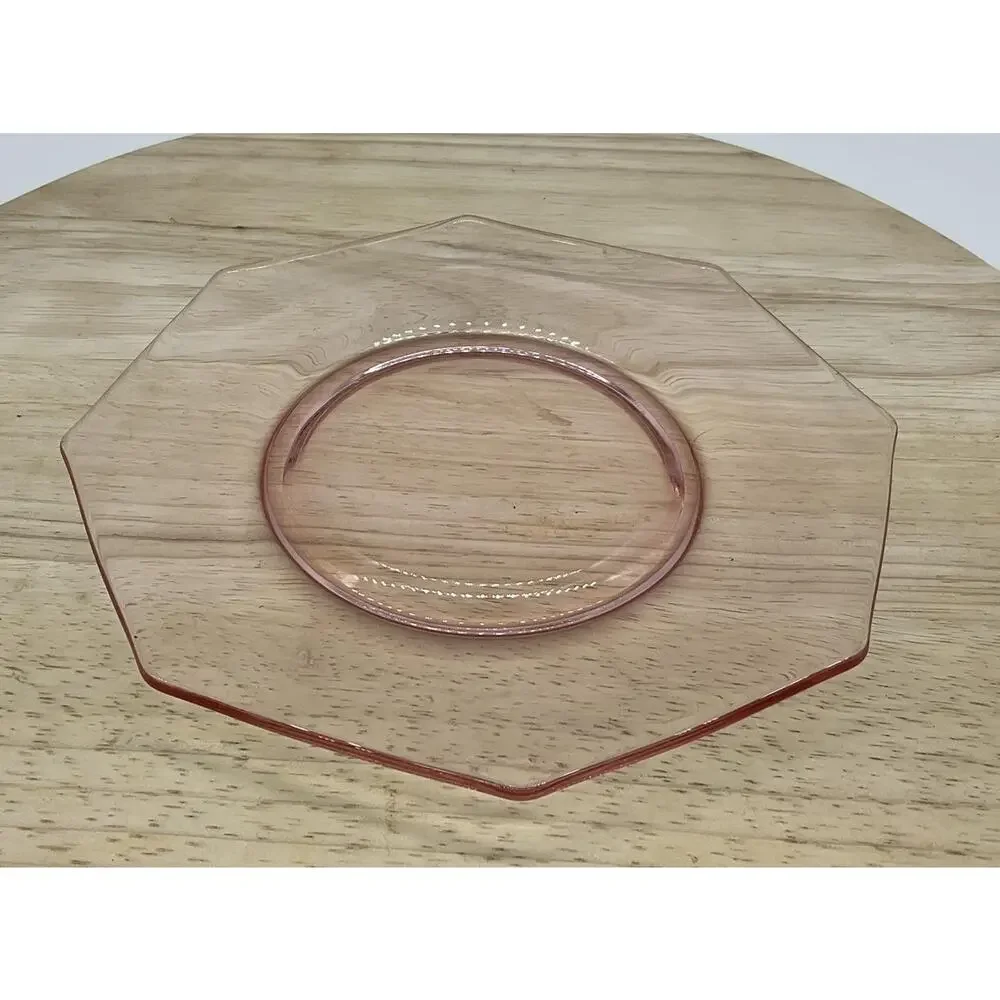 Pink‎ Glass Salad Plate Octagon Geometric Small Vintage Retro Tableware Kitchen